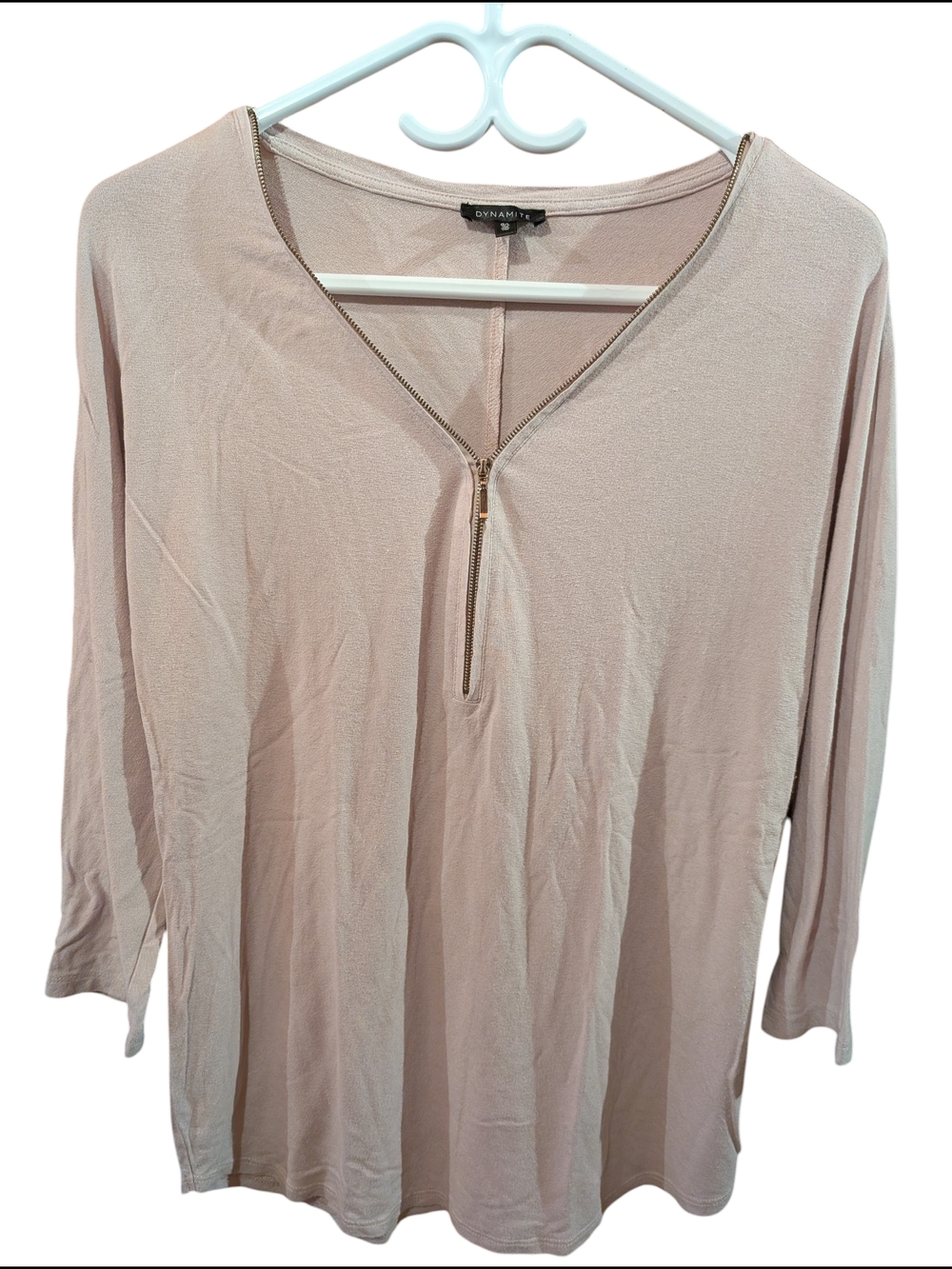 2/22 Dynamite Light Blush Pink Long-Sleeve Zip Neck Top